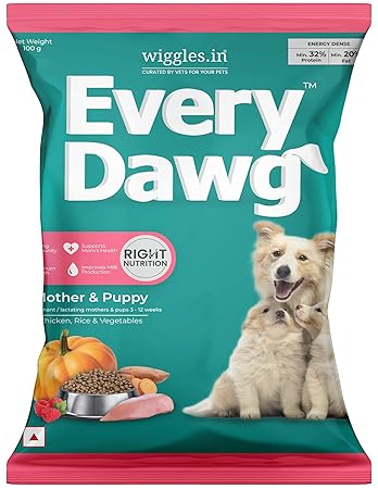 WIGGLES EveryDawg Mother & Puppy (3-12 Weeks) Starter Food Dry Dog, 100g - Chicken, Fish Oil, Red Raspberry, Milk Thistle for Pup