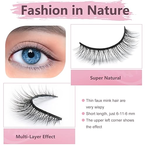 Miniatura 2 de SONAFEEL Pestañas postizas cortas de aspecto natural, paquete de pestañas finas de 0.433 in, 12 pares de pestañas pequeñas, pestañas de visón 3D,
