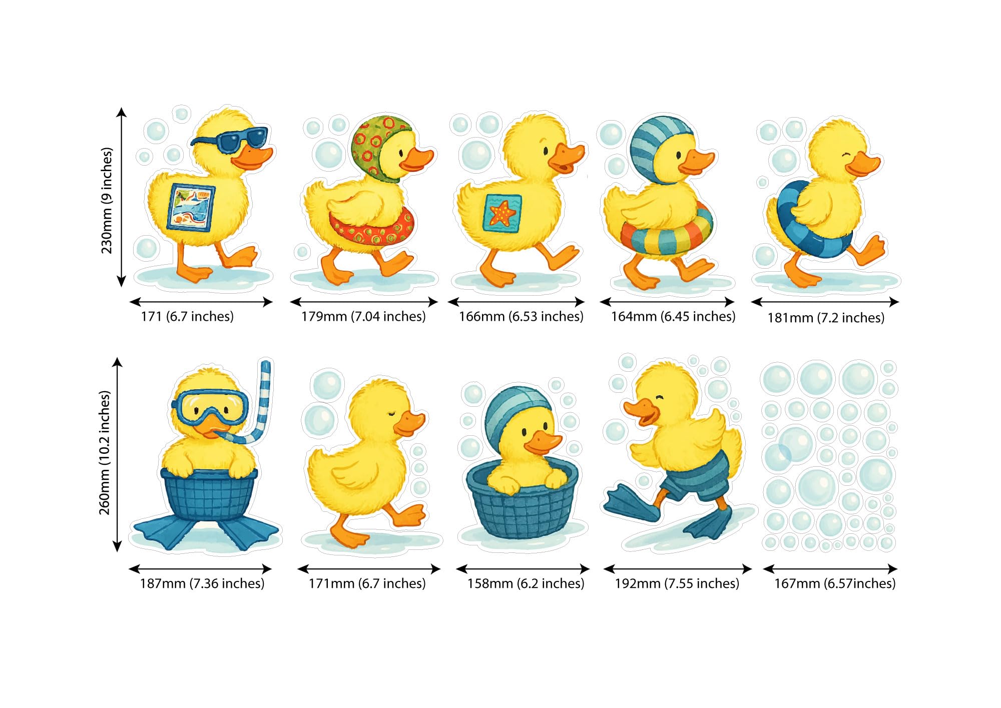 Cute Duck Wall Stickers for Bathroom, 9 Removable Waterproof Decals for Kids Bathtub and Nursery Decoration - Image 3