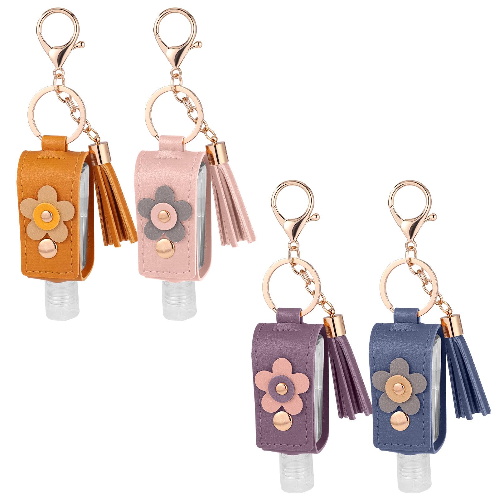 4pcs Hand Sanitizer Holder Keychain, 30ml Refillable Empty Hand Sanitizer Carrier Case with Lobster Clasp, Portable Leak-Proof Travel Size Bottles