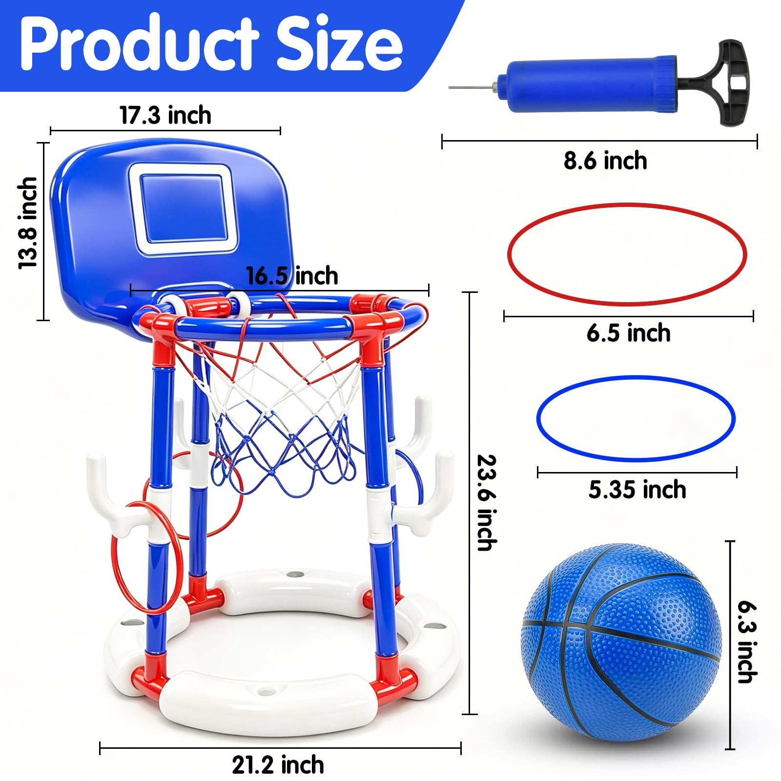 2-in-1 Schwimmender Pool-Basketballkorb und Ringwurfspiel-Set für Kinder und Erwachsene | Schwimmspiel, Wasserspielzeug, Pumpe inklusive, Familienspaß, Sommeraktivität, Indoor Outdoor, Partyspiel
