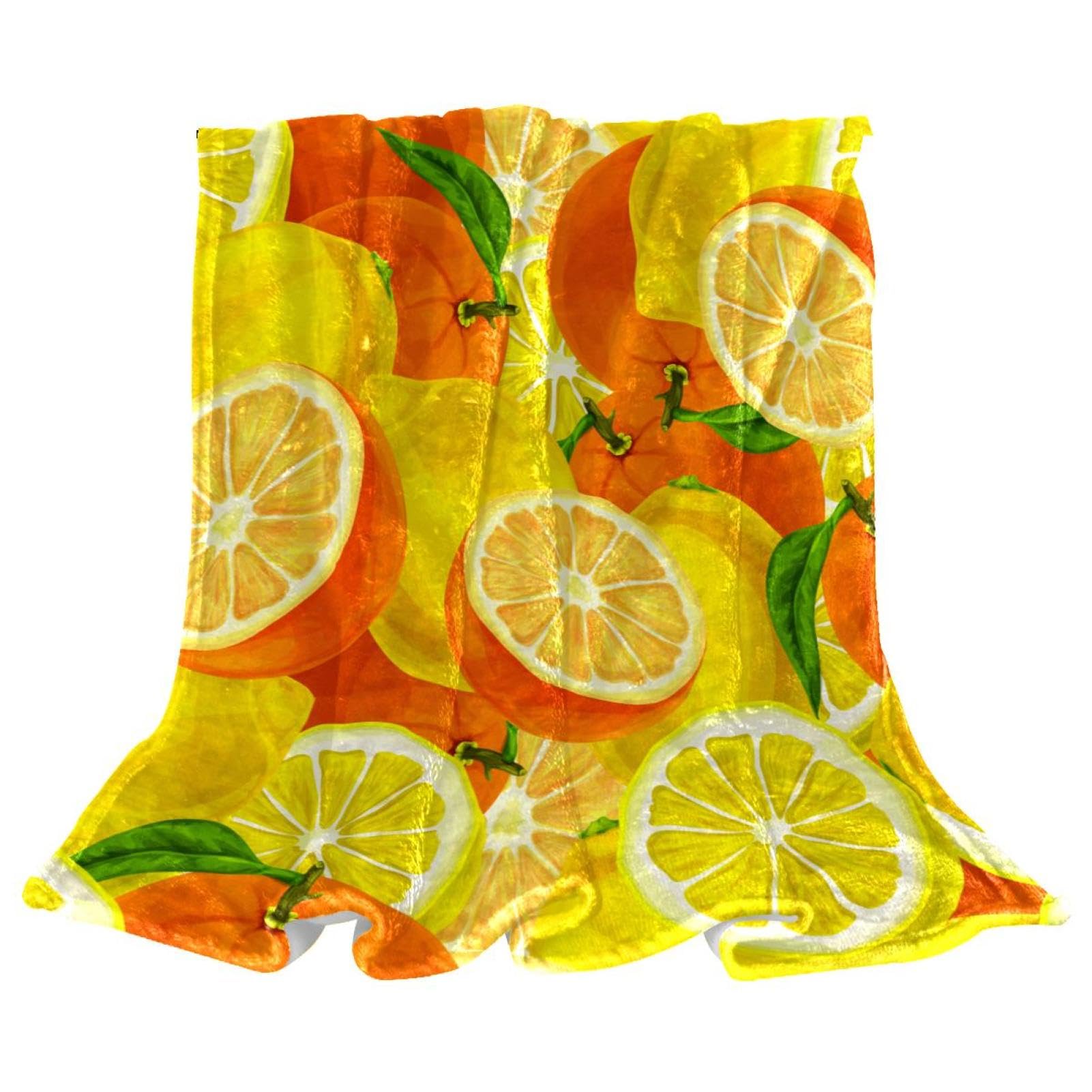 Couverture Polaire Citrons Chaude et Légère pour Lit et Canapé