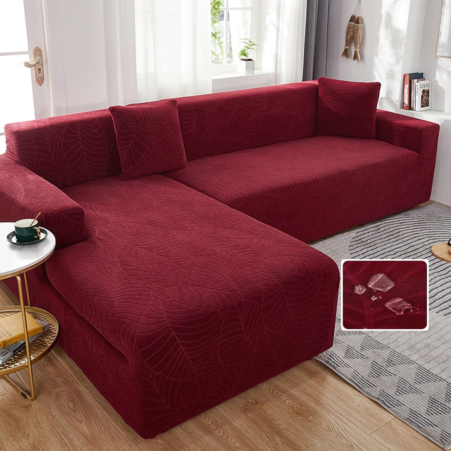 Sofa Slipcover For Corner L Shape,Waterproof Sofa Cover 3 2 4 1 Seater,2024 New Non-Slip Sofa Seat Cushion Covers With Elastic Straps,Universal Velvet Washable Protector ( Color : Red , Size : 2 POSTI