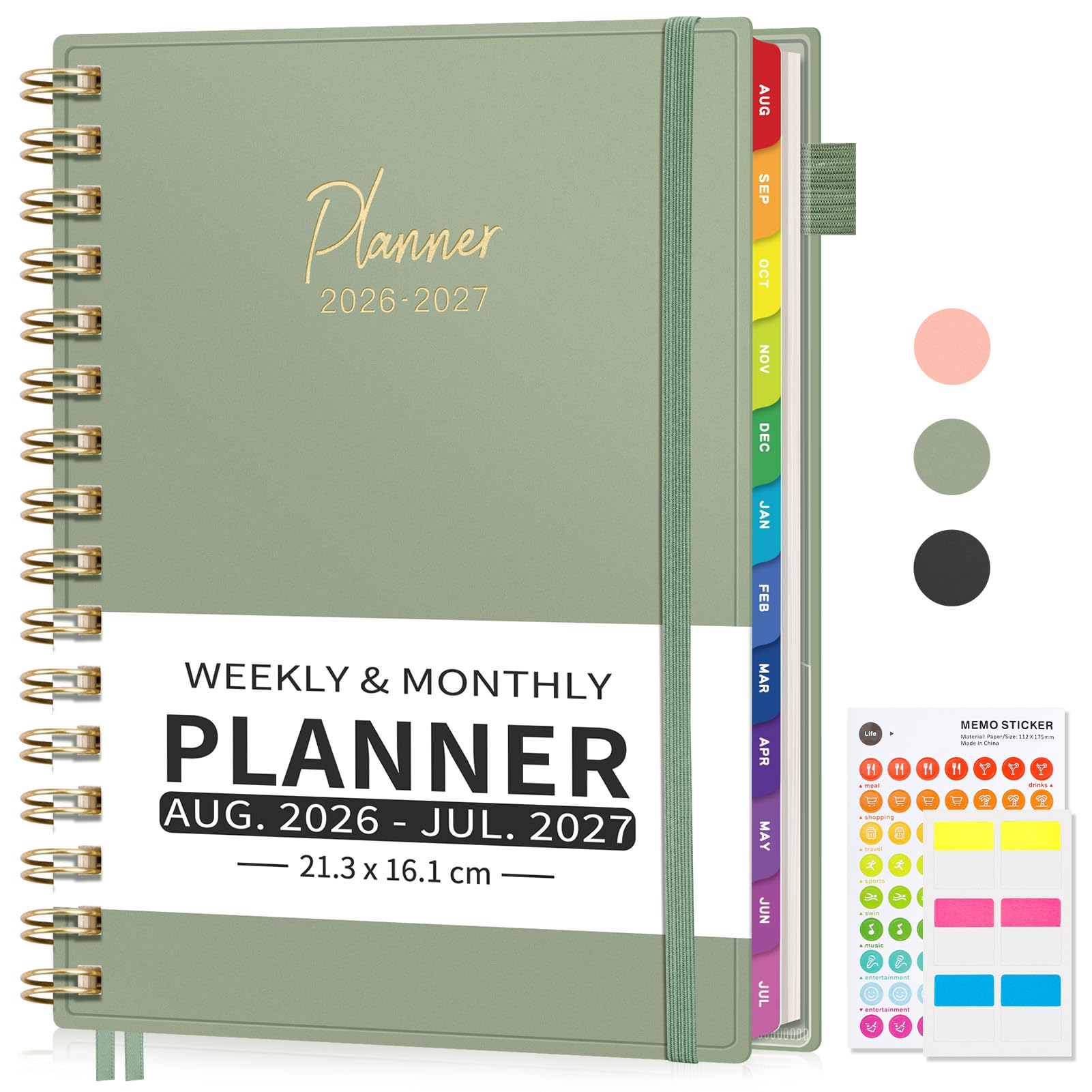 Academic Diary 2026-2027 - 30-Minute Appointment Book, Mid Year Work Diary August 2026 - July 2027, A5 Week to View Teacher Planner with Colorful Monthly Tabs, Boost Productivity - LightGreen