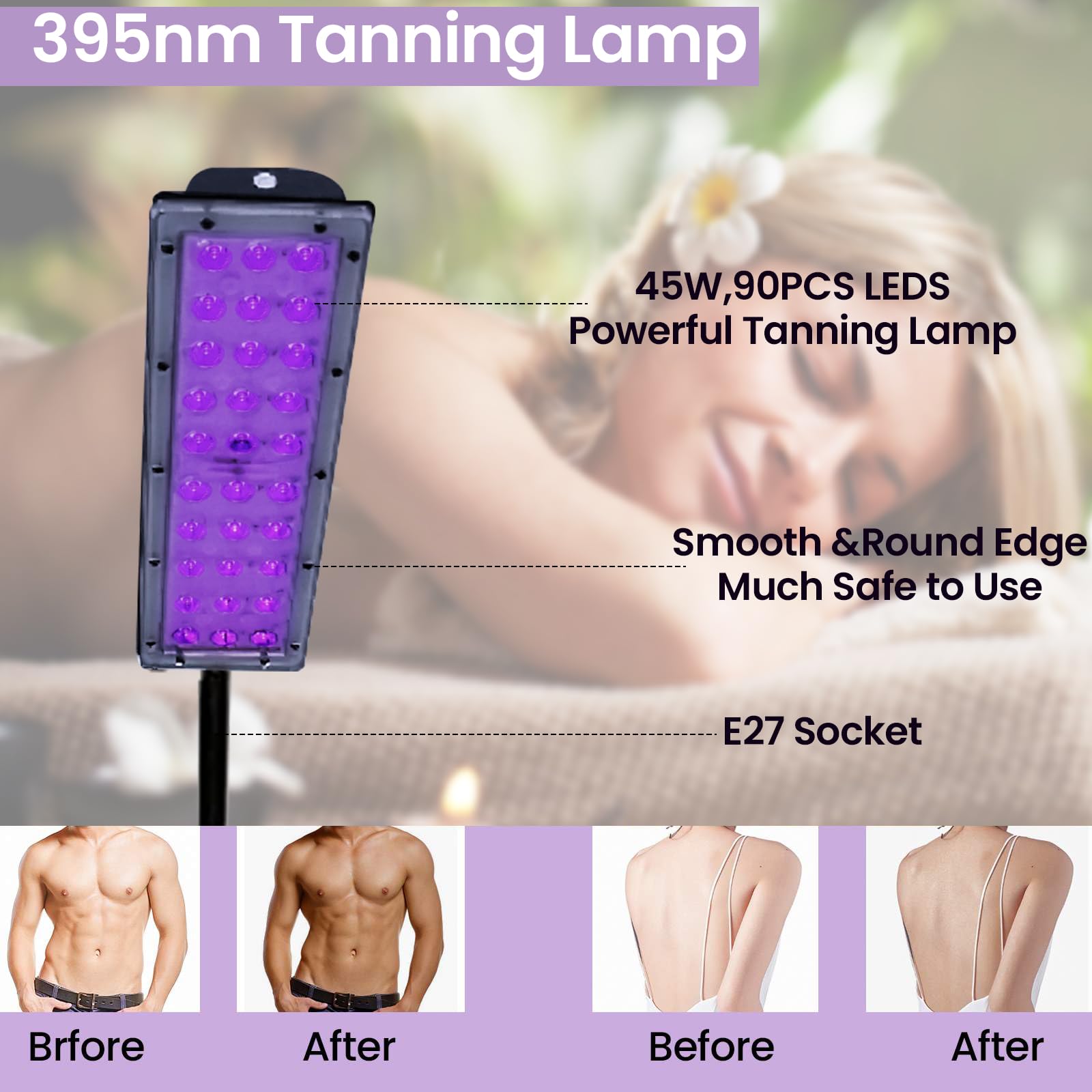 Lampe de Bronzage pour Maison 45W, 395nm Lampe Bronzage pour Le Visage Et Le Corps Support Réglable Lampe UV Bronzage Avec Protection des Yeux,Lumière Violette, pour Peau Bronze Antique (45W)