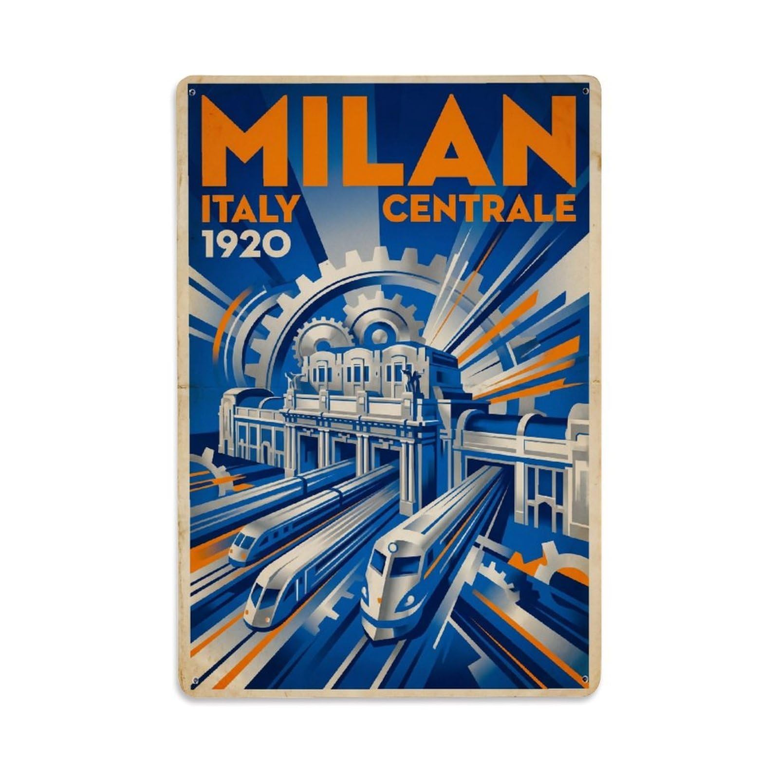Olhnbad Style Centrale Milan Italy Futurist City Travel Metal Tin Sign