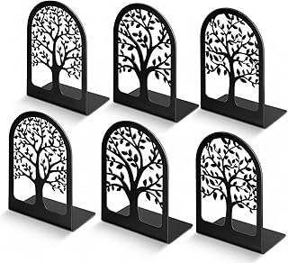HappyHapi Book Ends, Metal Bookends for Shelves Decorative, Tree Stopper...