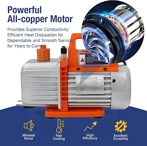 Miniatura 5 de BACOENG R1234YF - Juego de bomba de vacío y medidor de CA, kit de bomba de vacío HVAC de 4 CFM con detector de fugas para refrigerante R1234yf R134a