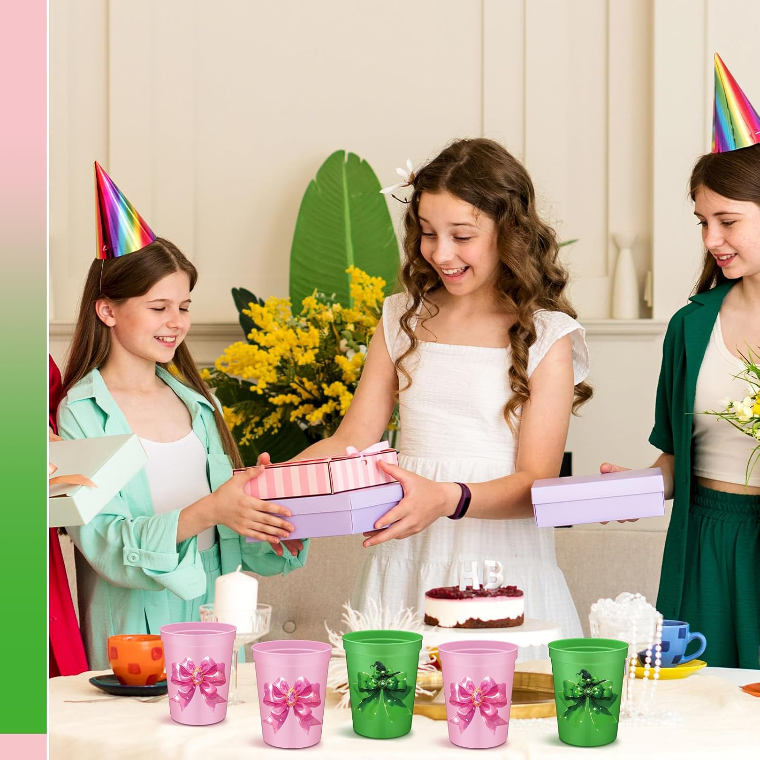 Yungyan 12 Pcs Witch Theme Party Decorations Reusable Plastic Cups 16oz Pink and Green Witch Party Cups for Pink and Green Birthday Baby Shower Wedding Supplies Movie Fan Favors - Image 4