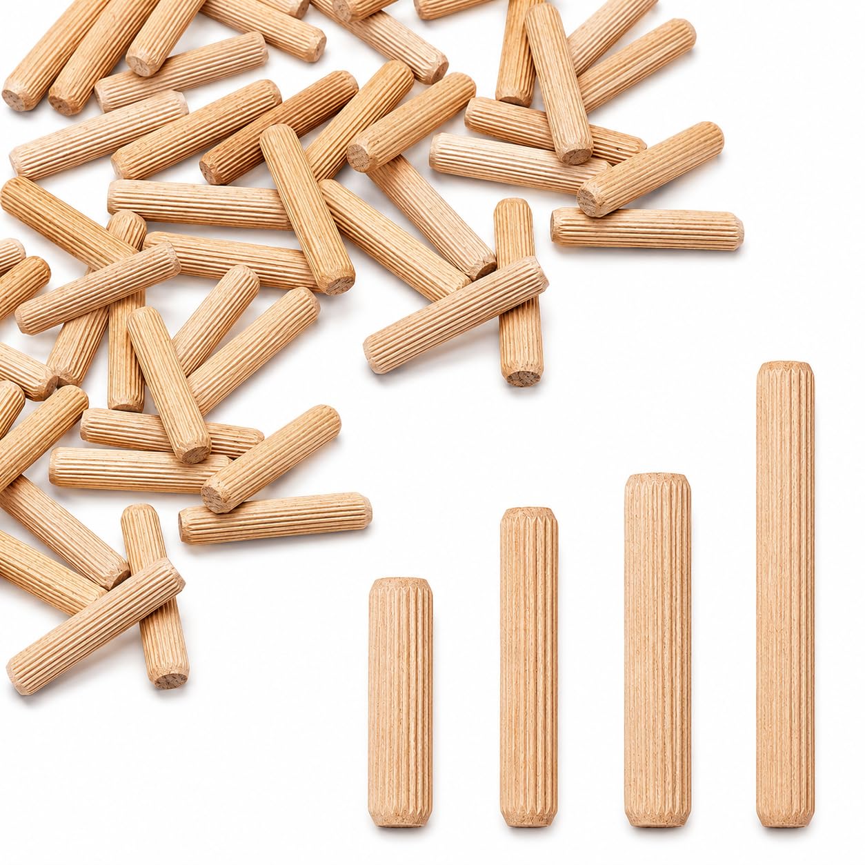 Generic (Pack of 8) Wooden Dowels 5/8"" x 3-3/4"" (16 x 95 mm), Grooved Wood Plugs, Ribbed Pins for Furniture, Grooved Dowels