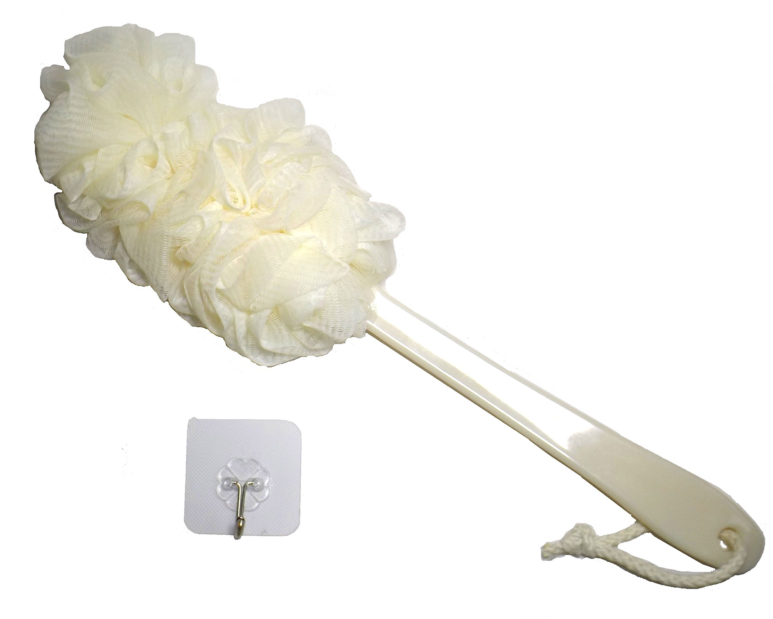 Mesh Soft Puff Body Soft Brush Long Handle Shower Bath Sponge Seniors Elderly Disabled Patients Pregnant Arthritis Sufferers Ladies Grandparents (White)