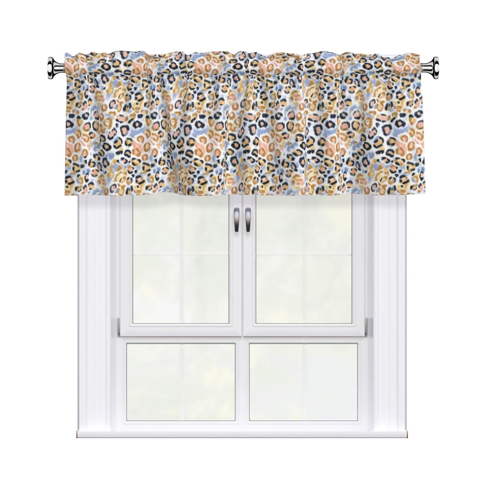Woshuwo Leopard Brown Spots On Black Valances For Windows Rod Pocket Window Treatment Short Curtains For Kitchen Living Room Bedroom Decor 54x18in