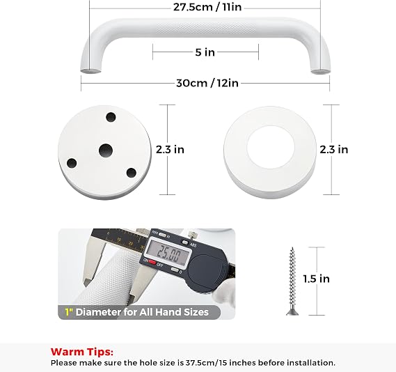 Ravinte Hardware 2 Pack Grab Bars for Shower, 12 Inch Anti Slip Stainless Steel Knurled White Modern Grab Bars for Seniors & Elderly, 1 Diameter