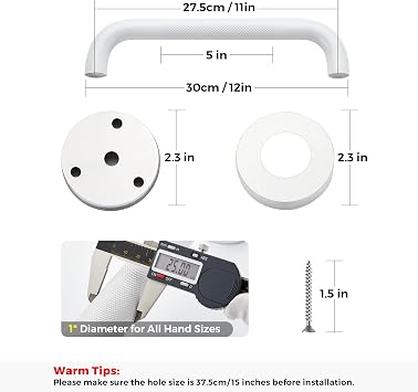 Ravinte Hardware 2 Pack Grab Bars for Shower, 12 Inch Anti Slip Stainless Steel Knurled White Modern Grab Bars for Seniors & Elderly, 1 Diameter