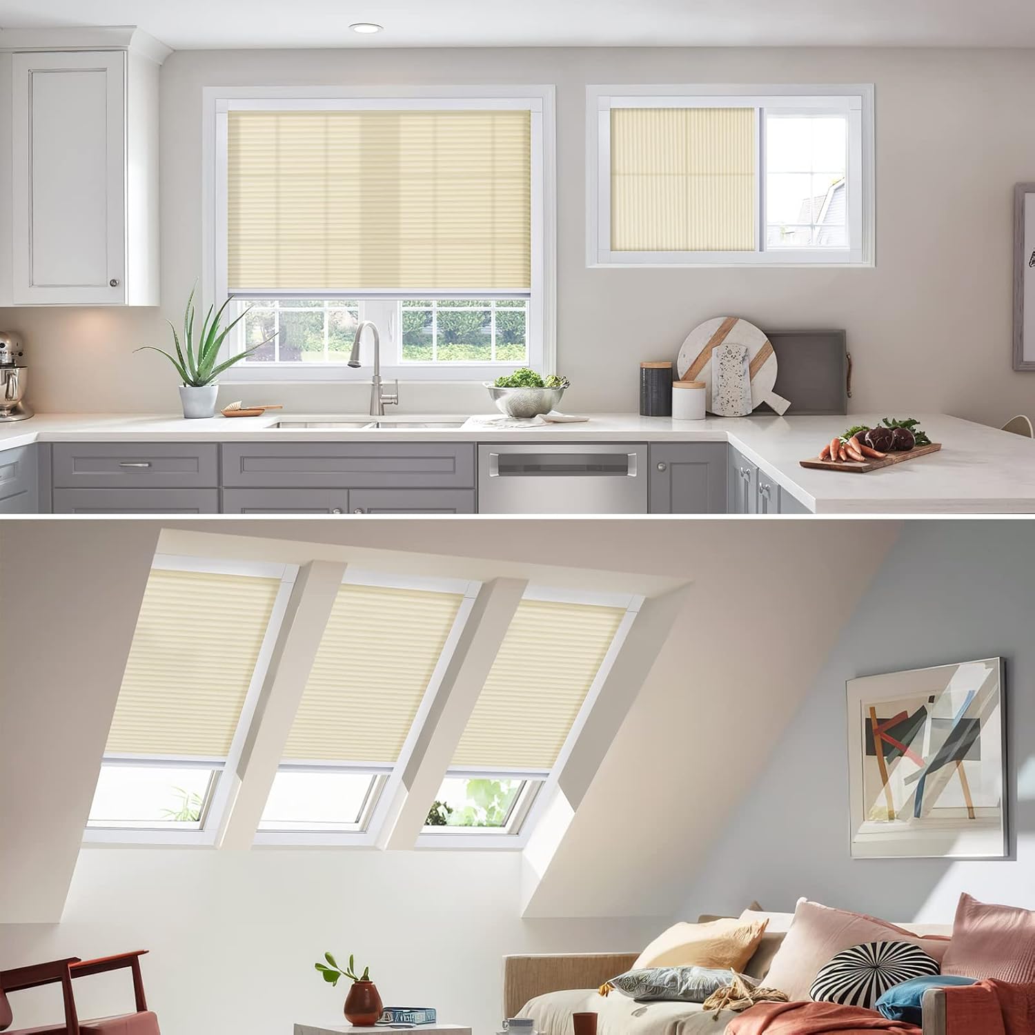 MiLin Skylight Shades Cordless Cellular Blinds for Window Shades Suitable for Roof Inclined Plane Room Windows - Updated Design Very Easy to Install (Light Filtering Creamy)