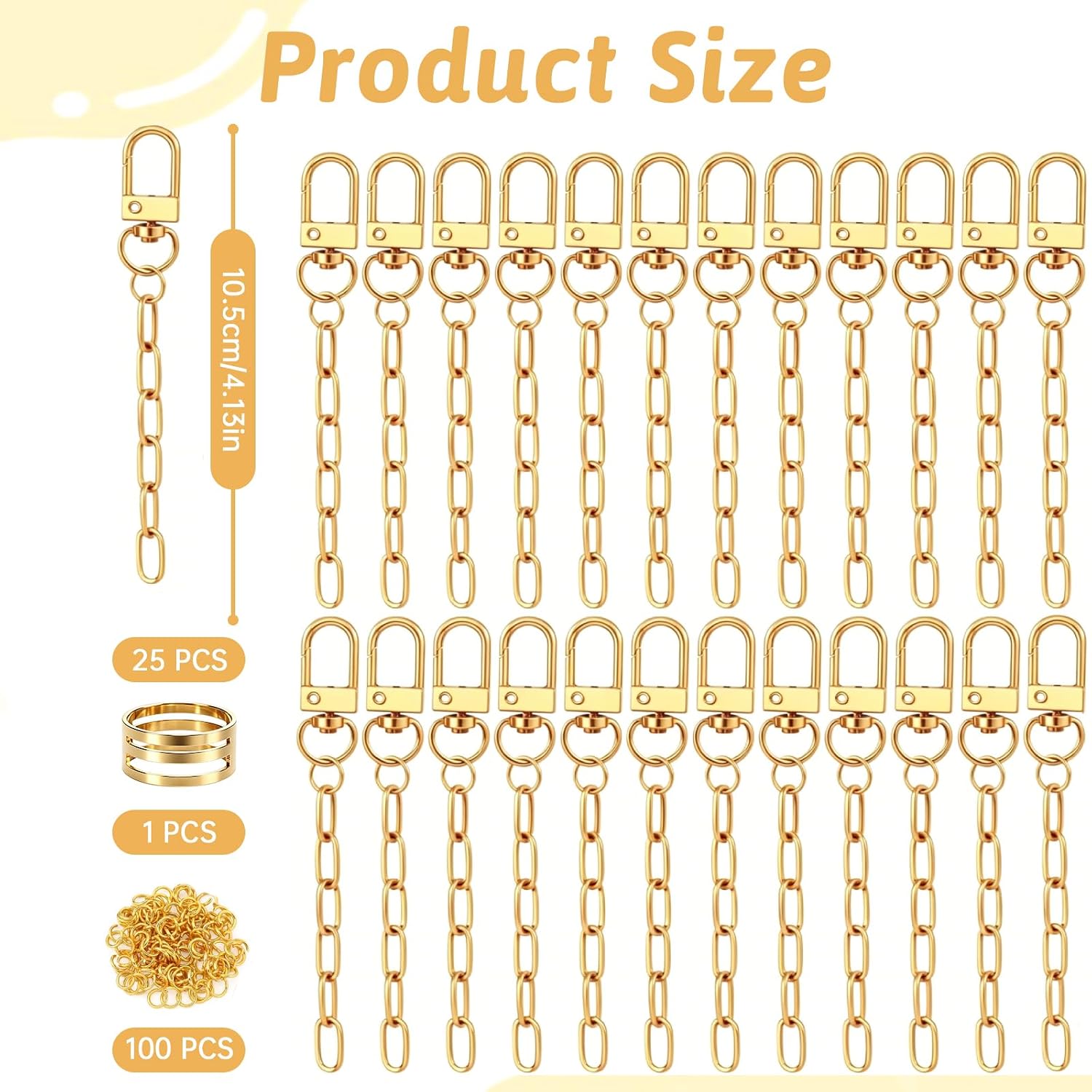 CENOZ 25Pcs Keychain Making Kit for Bag Charm, 4.13'' Gold