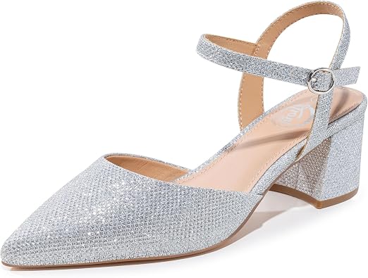 Trary Womens Pointed Toe Low Chunky Block Heels,Comfortable Adjustable Ankle Strap Closed Toe Work Wedding Dress Party Pumps Shoes