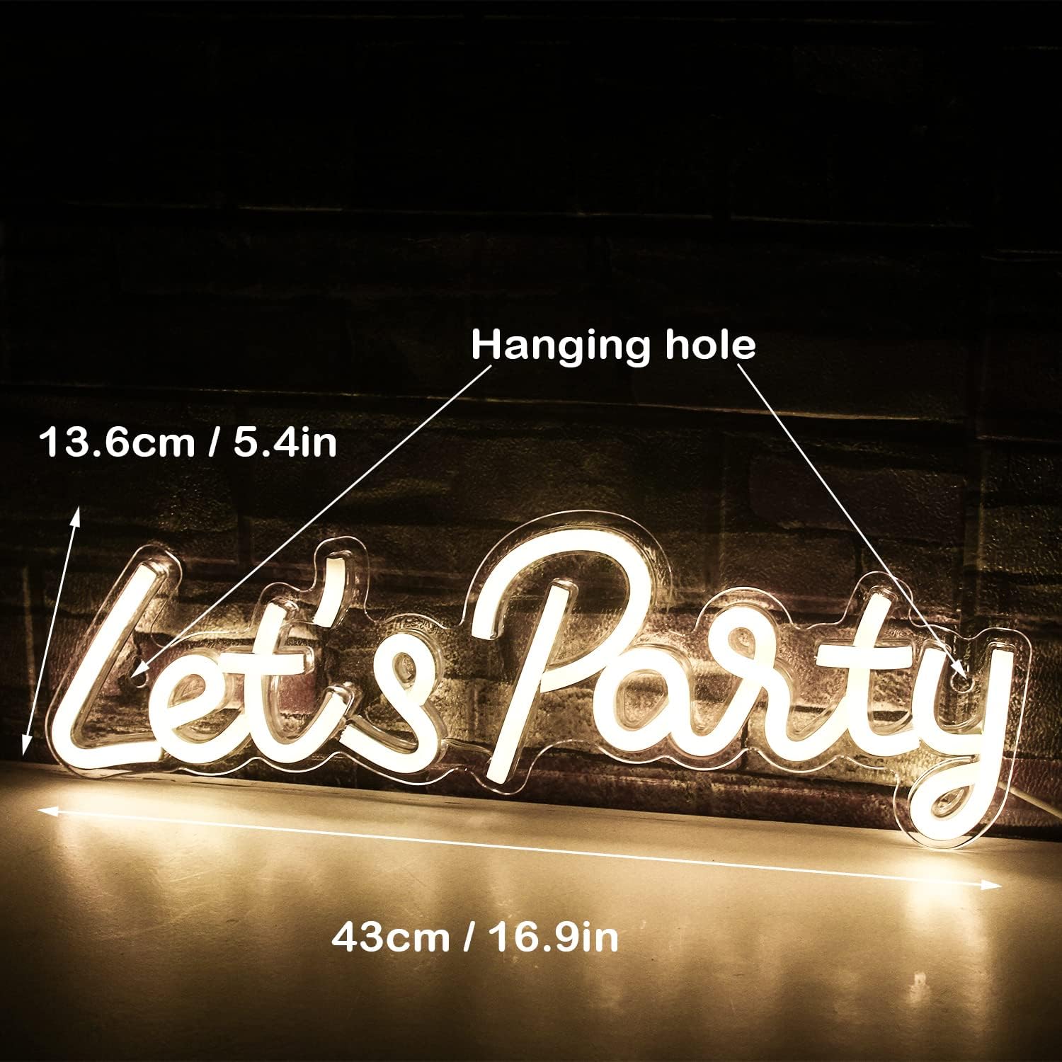 SIGNSHIP Let's Party Neon Sign Led Light for Wall Decoration,USB Neon Light Sign Warm White Letter Party Wall Decor for Christmas Birthday Party Wedding Engagement Party Graduation Party Gift - Image 5