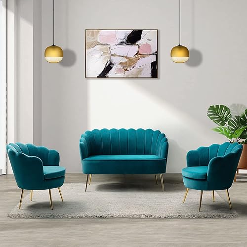 Miniatura 9 de HULALA HOME Silla decorativa moderna de terciopelo con respaldo en forma de concha, bonito sillón para sala de estar, dormitorio, sillón con patas