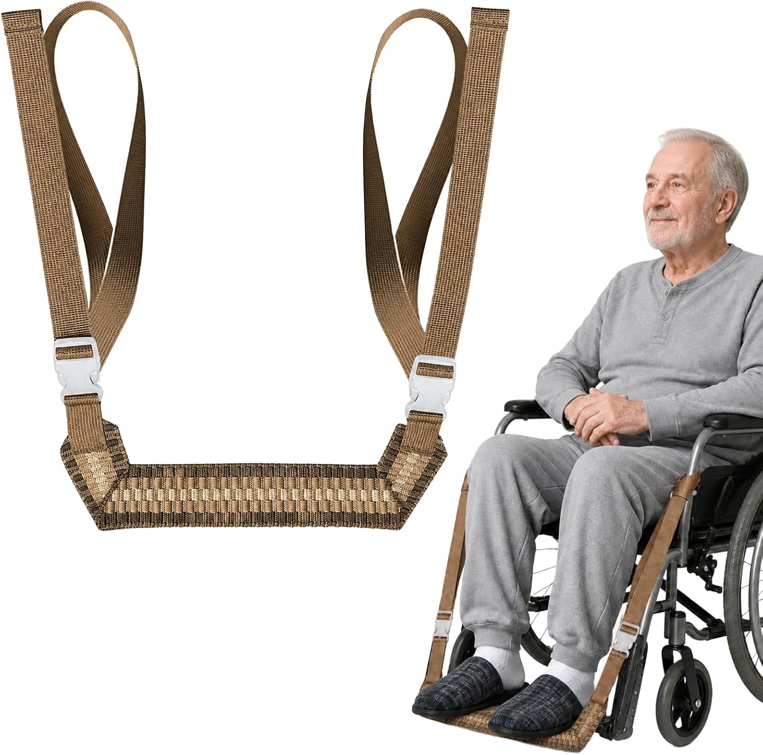 Wheelchair Footrest Strap with Buckles - Universal Foot Sling & Woven Tape Support for Elderly, Injured or Disabled, Fits 32"-39" Seat Widths, 1 Pack