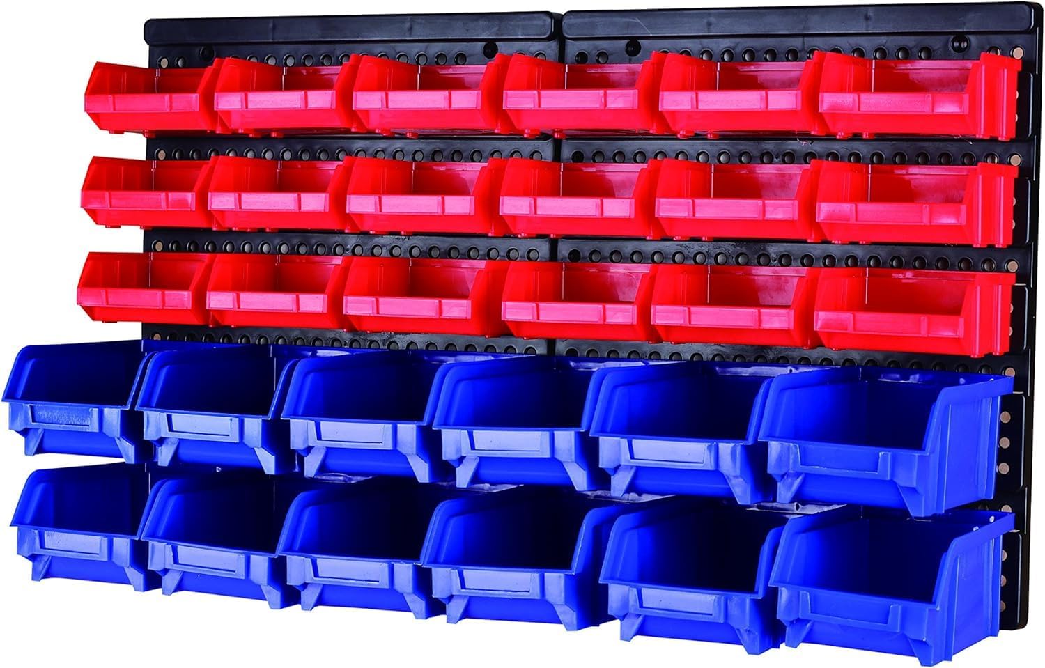 MaxWorks 80694 30-Bin Wall Mount Parts Rack/Storage for your Nuts, Bolts, Screws, Nails, Beads, Buttons, Other Small Parts,Blue and Red