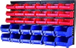 MaxWorks 80694 30-Bin Wall Mount Parts Rack/Storage for your Nuts, Bolts, Screws, Nails, Beads, Buttons, Other Small Parts,Blue and Red