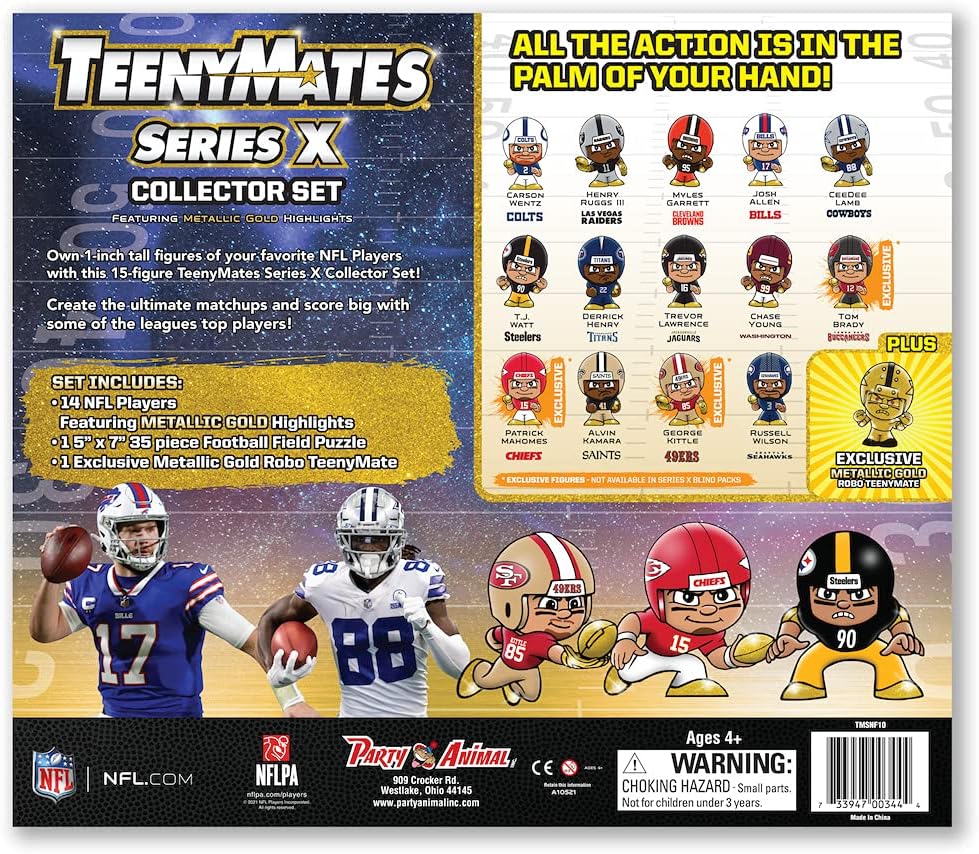 Party Animal Teenymates 2021 NFL Series X (10) - NFL Player Mini Figures Collector Box Set 14 Players Plus Rare Exclusive Metallic Gold Robo Minifigure : Toys & Games