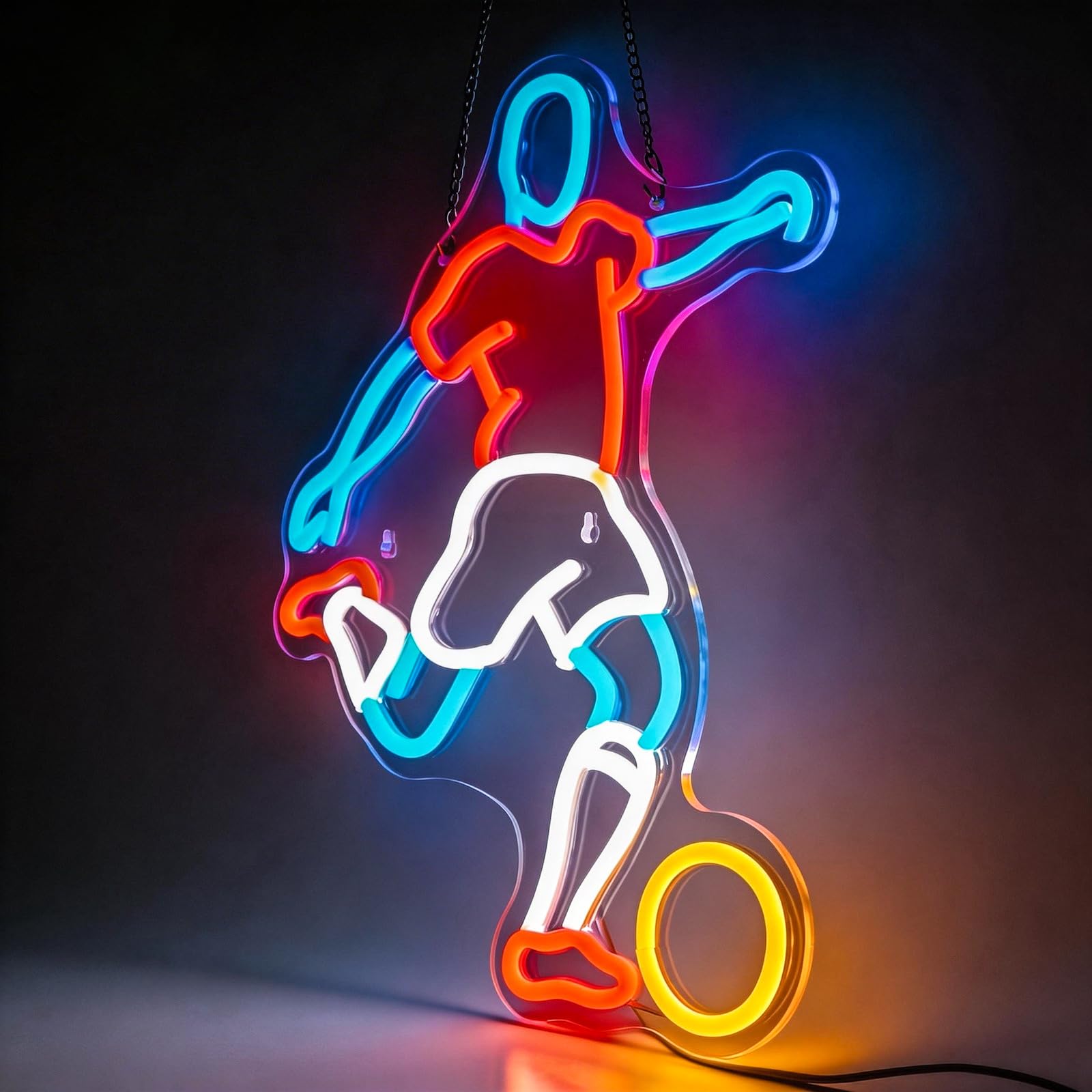 Lampada al neon a forma di giocatore di calcio, dimmerabile, luce notturna a LED, decorazione per feste di calcio, decorazione per camere da letto e regali, decorazione da parete sportiva rossa, 42,4