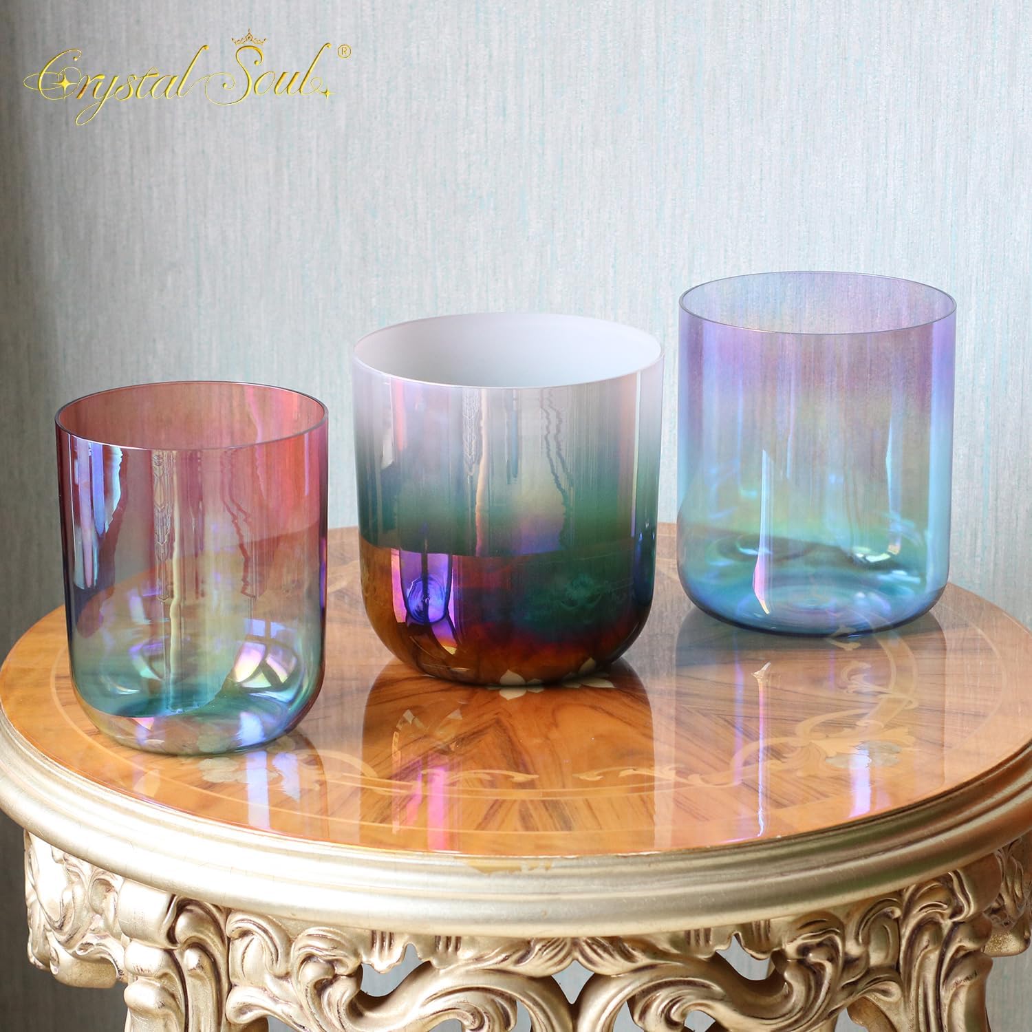 CrystalSoul 432Hz 5.5-7 Inch Dazzling Gradient Crystal Singing Bowl with Accessories and Bag for Meditation Yoga Sound Healing
