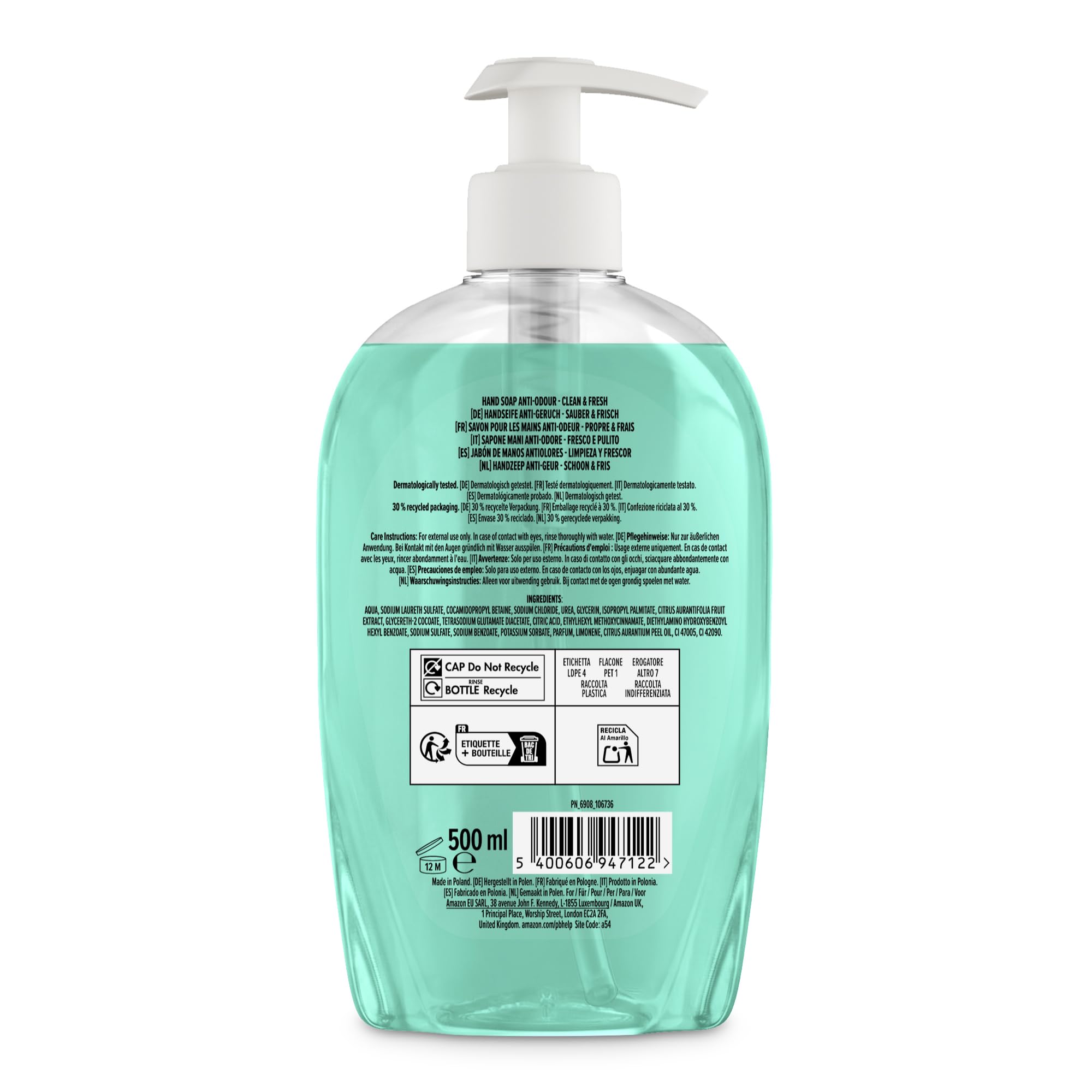 by Amazon Jabón de manos antiolores, 4 x 500 ml