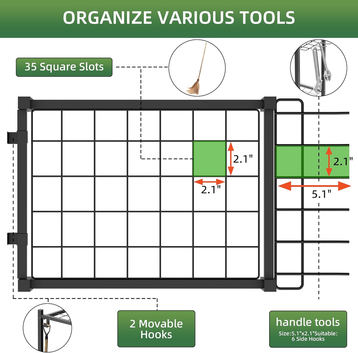 Garden Tool Organizer Stand with Wheels,Yard Tool Organizer for Garage with 2 Hooks, Rack Up to 42 Tools,Broom Holder & Garden Tool Rack for Shed, Patio, Outdoor Use