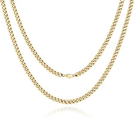 NOKMIT Chunky Cuban Link Curb Chain Necklace for Women Men Dainty 18K Gold Silver Tone Choker Thick Trendy Statement Diamond Cut Punk Hip Hop Cuban Chain Jewelry Gifts Unisex Size 5mm/9mm/13mm/16mm