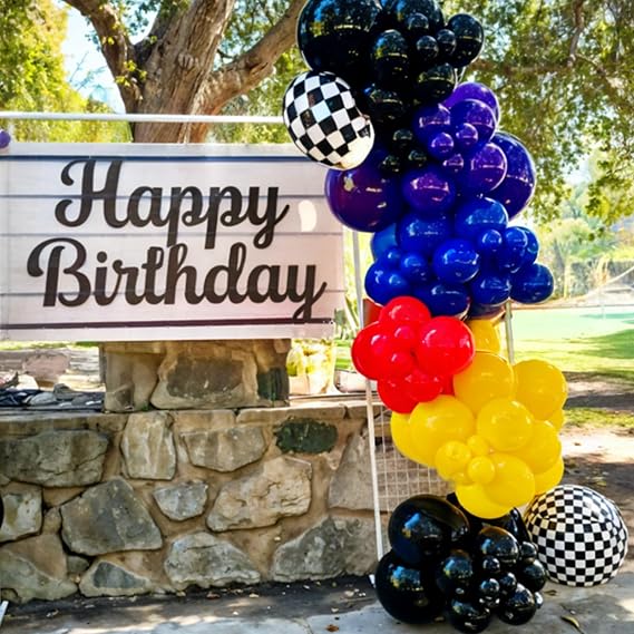 Red Black Purple Balloon Arch Kit,Boys Birthday Baby Shower Decorations | Black White Striped Foil Balloons Dark Blue Purple Black Latex Arch Set for Graduation Party Backdrop Decorations Supplies