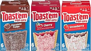 Giftoluxe Toast'em Pop Ups Toaster Pastries | American Pastry Selection-Frosted Chocolate Fudge, Frosted Cherry and Frosted Strawberry | 6 Toaster Pastries per Box | Similar to Pop Tarts | 3 x 288g