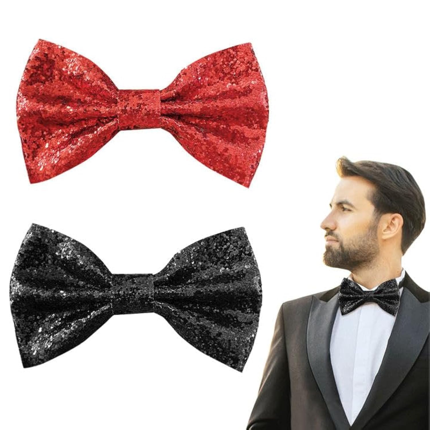 Set 5 Papillon Uomo Con Paillettes - Preannodati Per Feste E Matrimoni - Foto 3