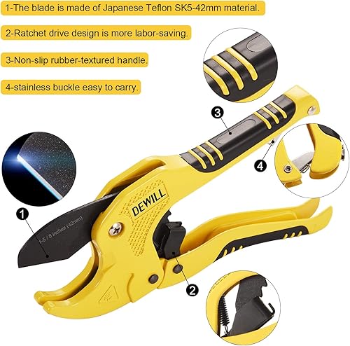 Miniatura 3 de DEWILL Ratchet-type Pipe and PVC Cutter, One-hand Fast Pipe Cutting Tool, for Cutting1-5/8 inch PVC PPR Plastic Hoses and Pipe, Suitable for Home