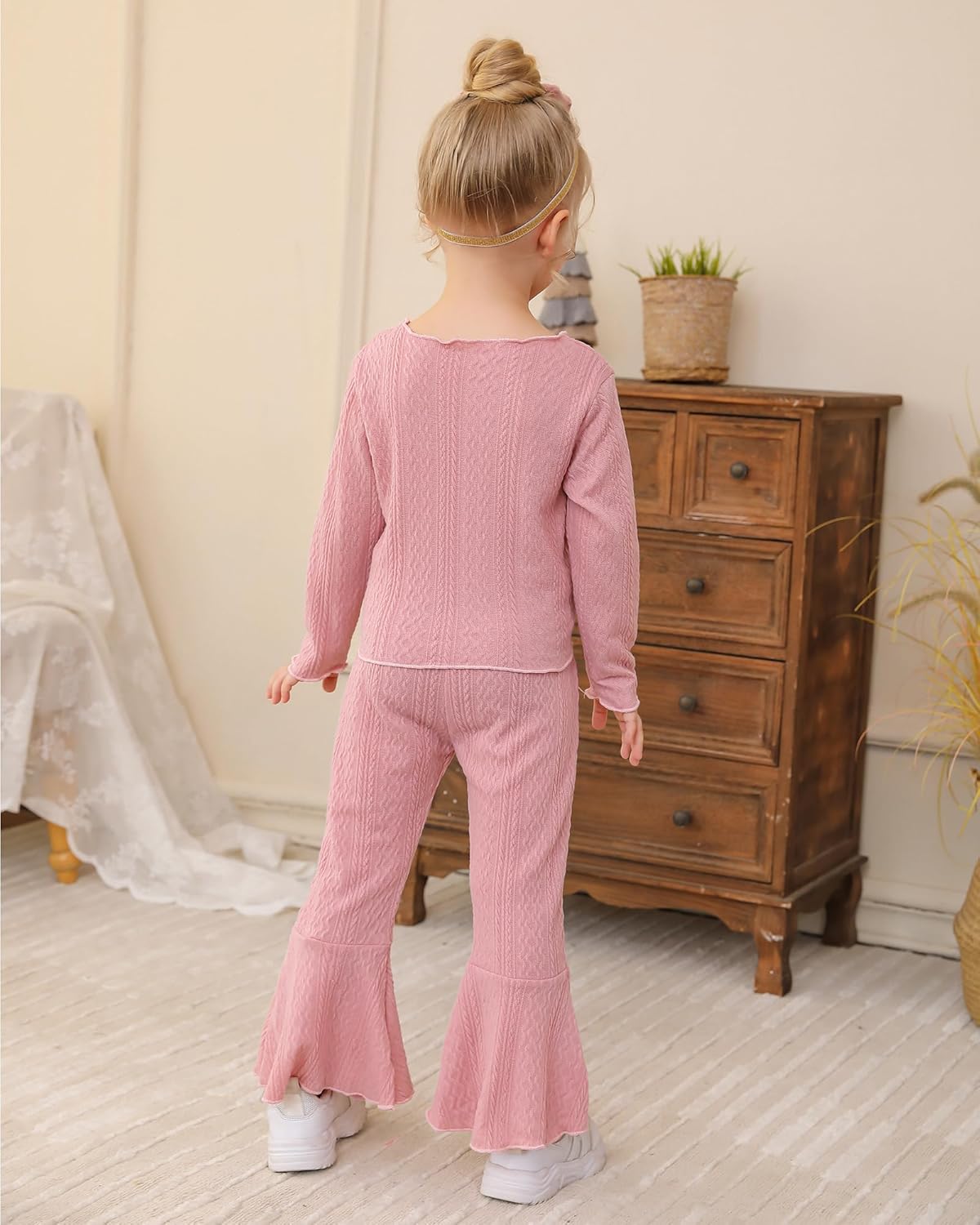 Kucnuzki Baby Girl Clothes Toddler Clothes Long Sleeve Plain Shirts Top Bell Bottoms Flare Pants Infant Girl Fall Outfit - Image 3