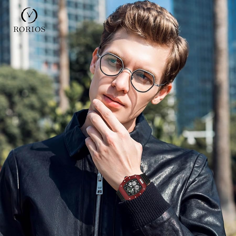 Orologio Automatico Uomo RORIOS Orologio Da Polso Uomo Trasparente Tonneau - Quadrante Analogico, Cinturino Silicone, Luminoso, Calendario, Impermeabile 30m Rorios Orologio Uomo