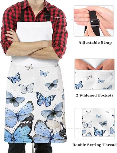 Miniatura 3 de Gradient Blue Butter-fly Bib Aprons for Women With Pockets, Waterproof Canvas Chef Kitchen Cooking Apron for PaintingHair StylistNail Technician,