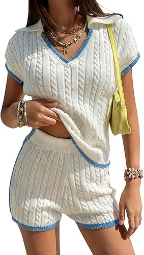 Verdusa Women's Comfiest Airport Outfits 2 Piece Sweater Sets Outfits Dolman Sle
