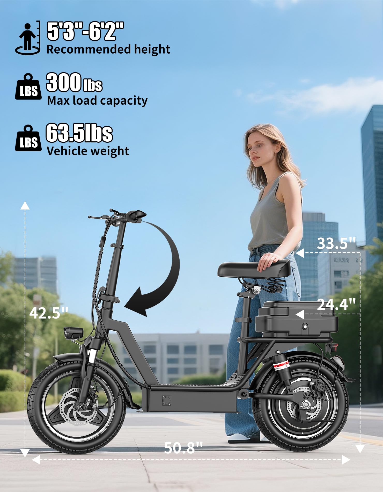1200W Peak Motor Electric Scooter for Adults, 45KMH Top Speed, 65KM Max Range, 48V 15Ah Battery, E Scooter with Seat, Dual Suspension, 14" Foldable E-Scooter with Rear Box for Cargo, Commuting — view 7