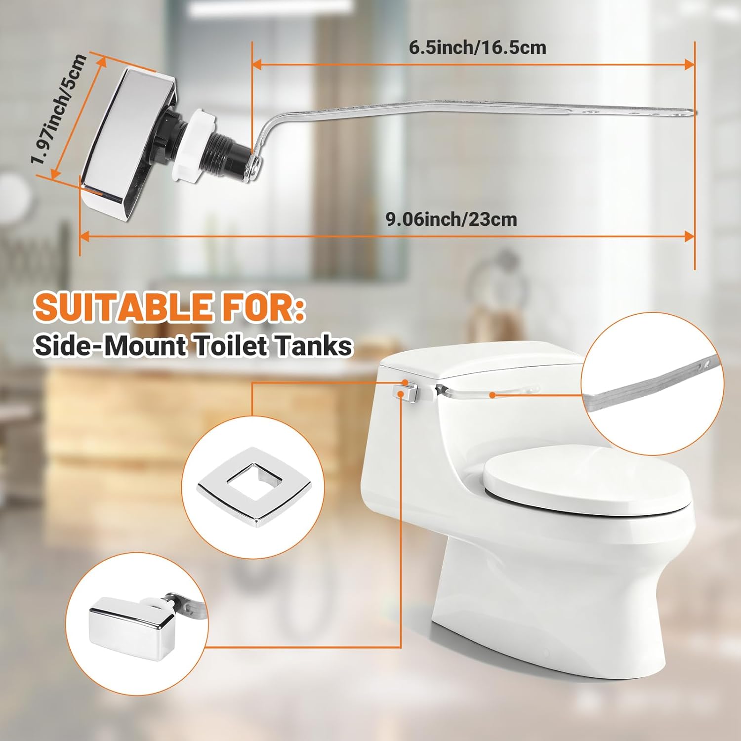 Tank Flush Fill Valve Repair Kit Fits for Kohler Rialto Toilet, San Raphael Toilet K-3384 K-3397 K-3398 K-3399, for One Piece Toilets, OE# 1058910, 04-9164/471123 / Flush Handle 85114-CP