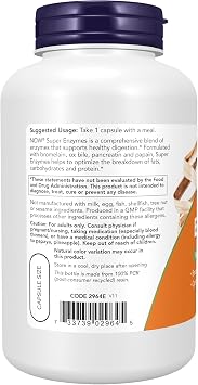 NOW Foods Supplements, Super Enzymes, Formulated with Bromelain, Ox Bile, Pancreatin and Papain,180 Capsules
