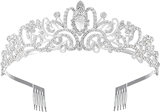 Birthday Tiaras and Crowns for Women Princess Girls Bridal Wedding Prom Queen Pageant Crystal Fashion Headbands with Combs Silver