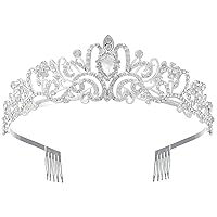 Vista 7 de Coronas de reina para mujer, juego de banda de tiara de cristal de cumpleaños, diadema de diamantes de imitación, decoraciones de fiesta feliz