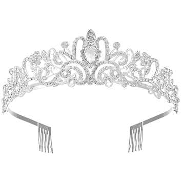 ZeroStage Birthday Tiaras and Crowns for Women Princess Girls Bridal Wedding Prom Queen Pageant Crystal Fashion Headbands with Combs Silver