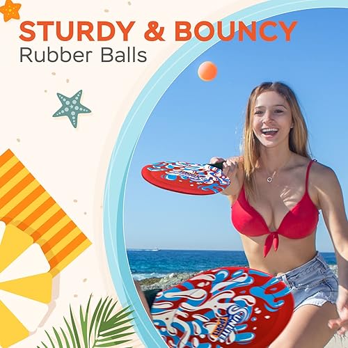 Miniatura 4 de Sunlite Sports Juego de remo de playa, 2 paletas y 2 bolas, perfecto para diversión en el patio trasero o al aire libre o playa o césped, rojo