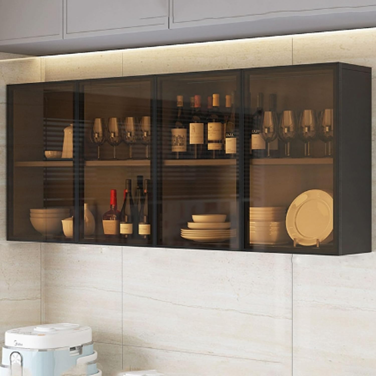 Wall Cabinet with Doors, Kitchen Walls Cabinets Storage, Wall Mounted Bathroom Kitchen Storage Cabinet with Glass Door, Wall Cabinets for Kitchen Storage with Shelves, Organizer for Kitchen Bathroom