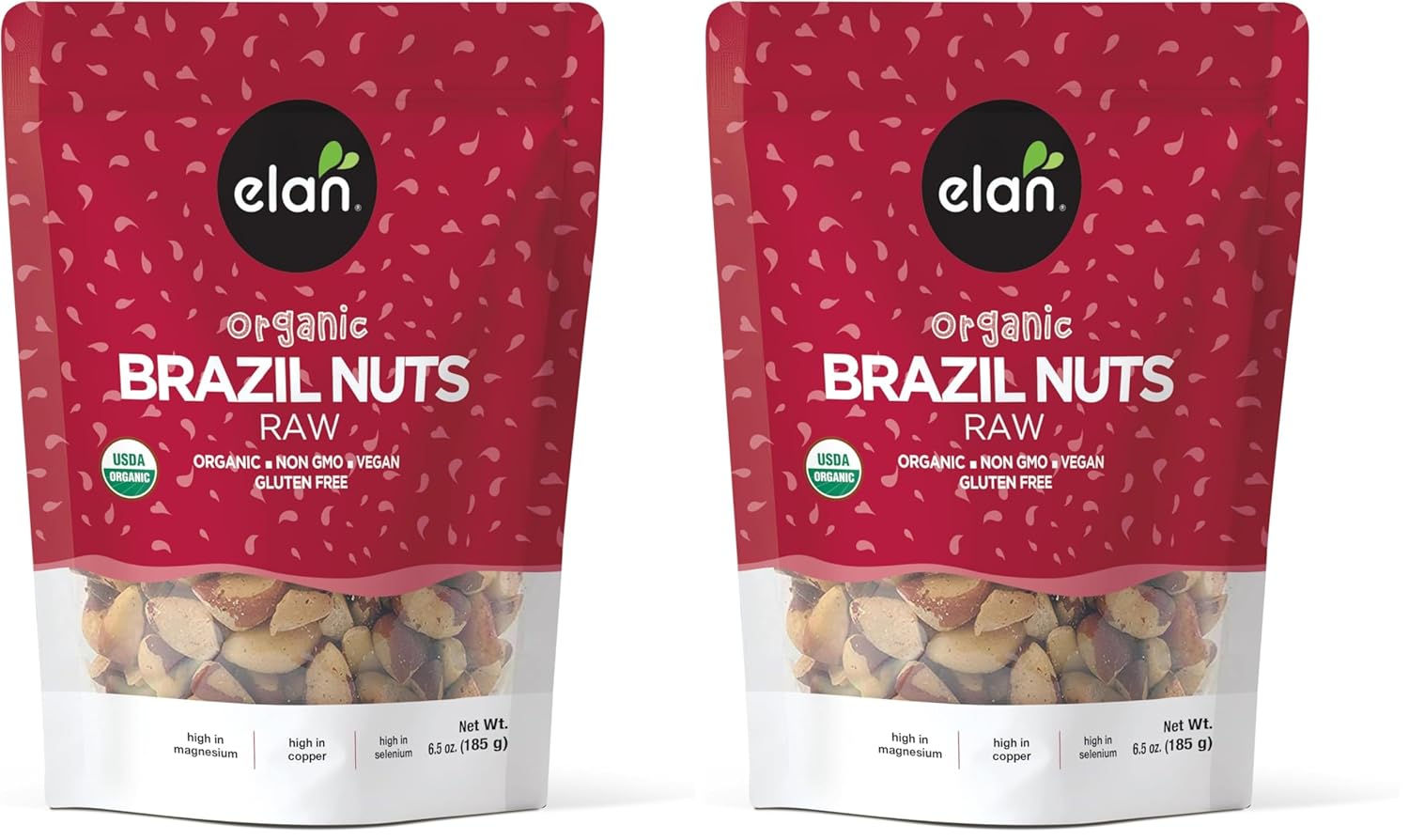 Elan Organic Raw Brazil Nuts, Whole Nuts, No Shell, Non-GMO, Vegan, Gluten-Free, Kosher, Healthy Snacks, 8 pack of 6.5 oz