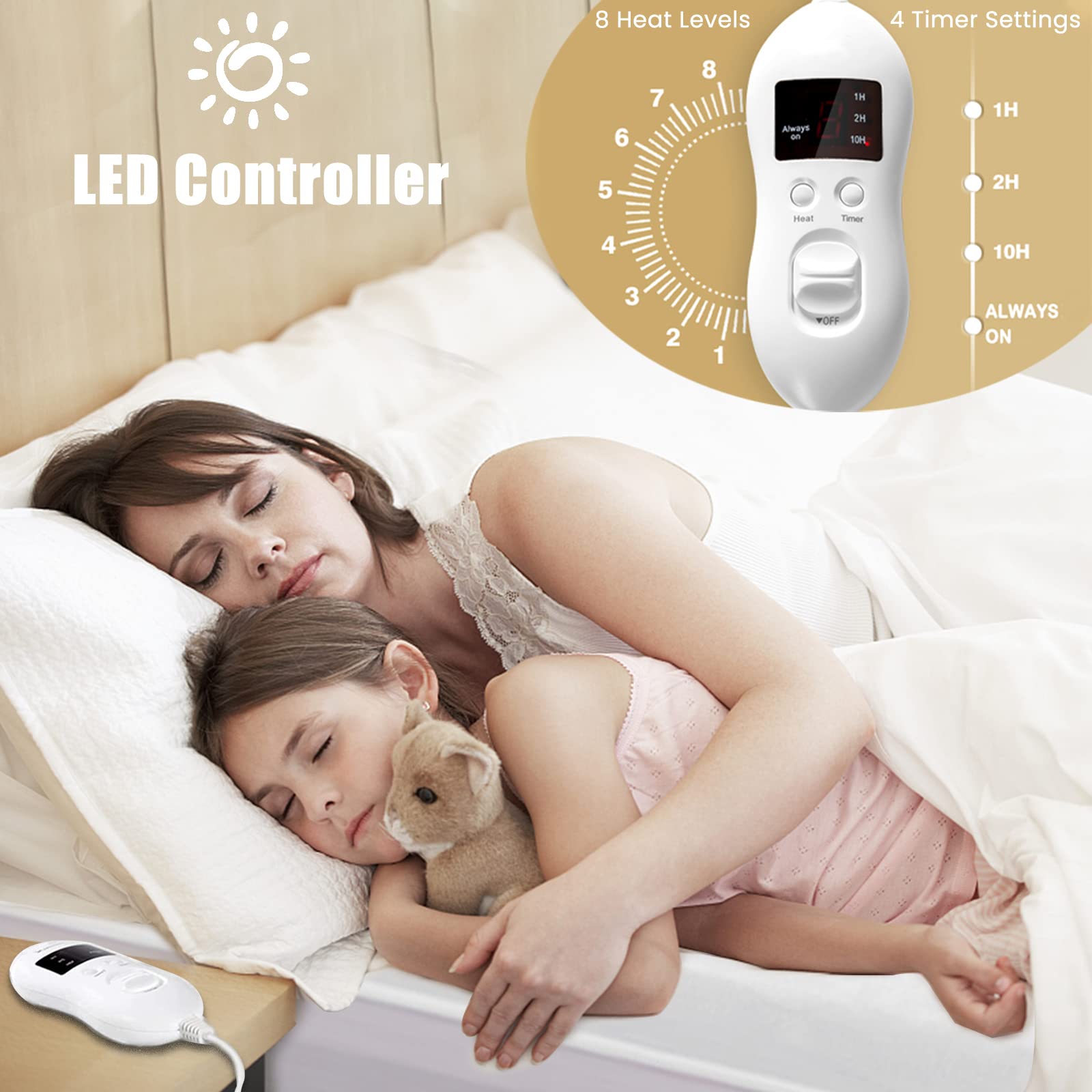 Amazon.com: Dual Control Heated Mattress Pad, WELLHUT Electric Heating  Pads, Twin/Full/Queen/King Bed Warmer w/ 8 Heat Levels, 4 Timings, ULu0026ETL  Approved, Overheating Protection, Machine Washable : Home u0026 Kitchen